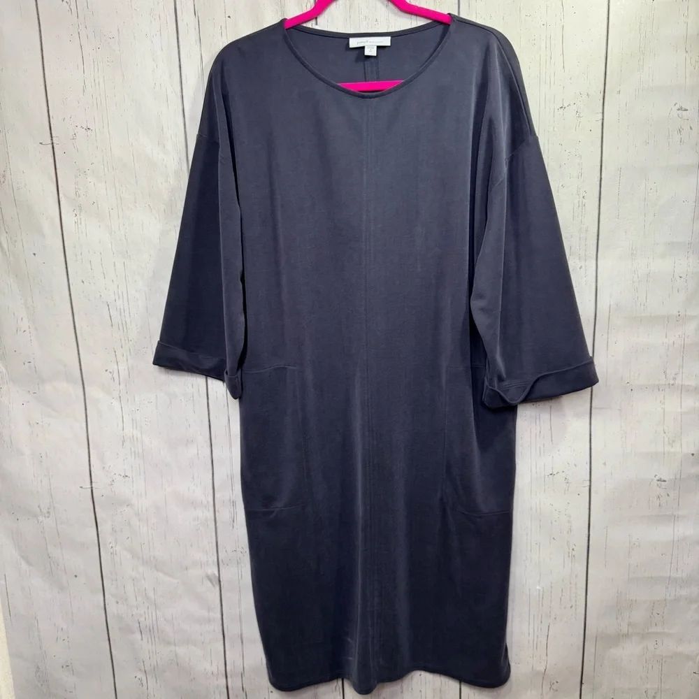 J.Jill Pure Jill Gray Knit Dress Size M Tall Stretch Pocket Minimalist Lagenlook